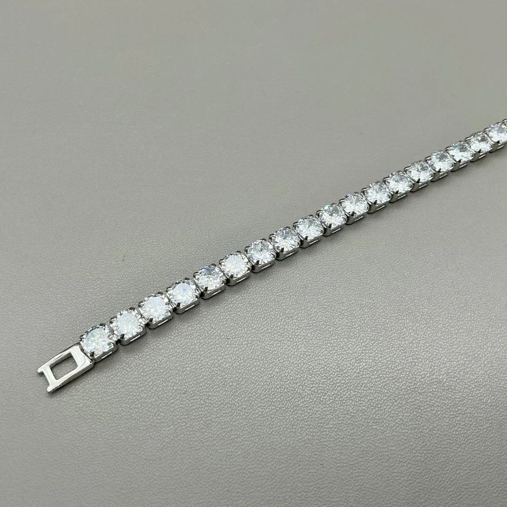 Tennis Bracelet Women Silver Tone Clear Cubic Zirconia Round Cut Classic Jewelry
